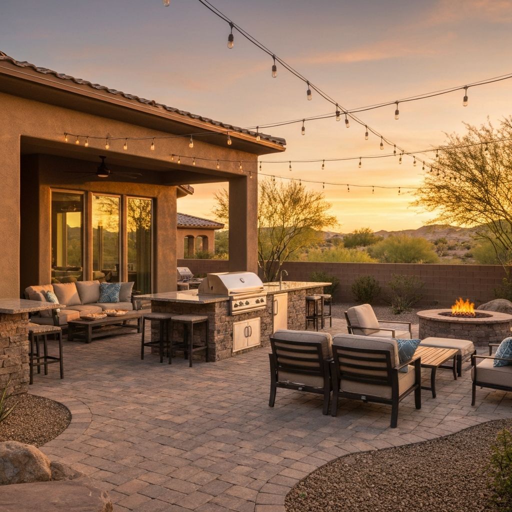 Luxury Arizona backyard with custom hardscaping
